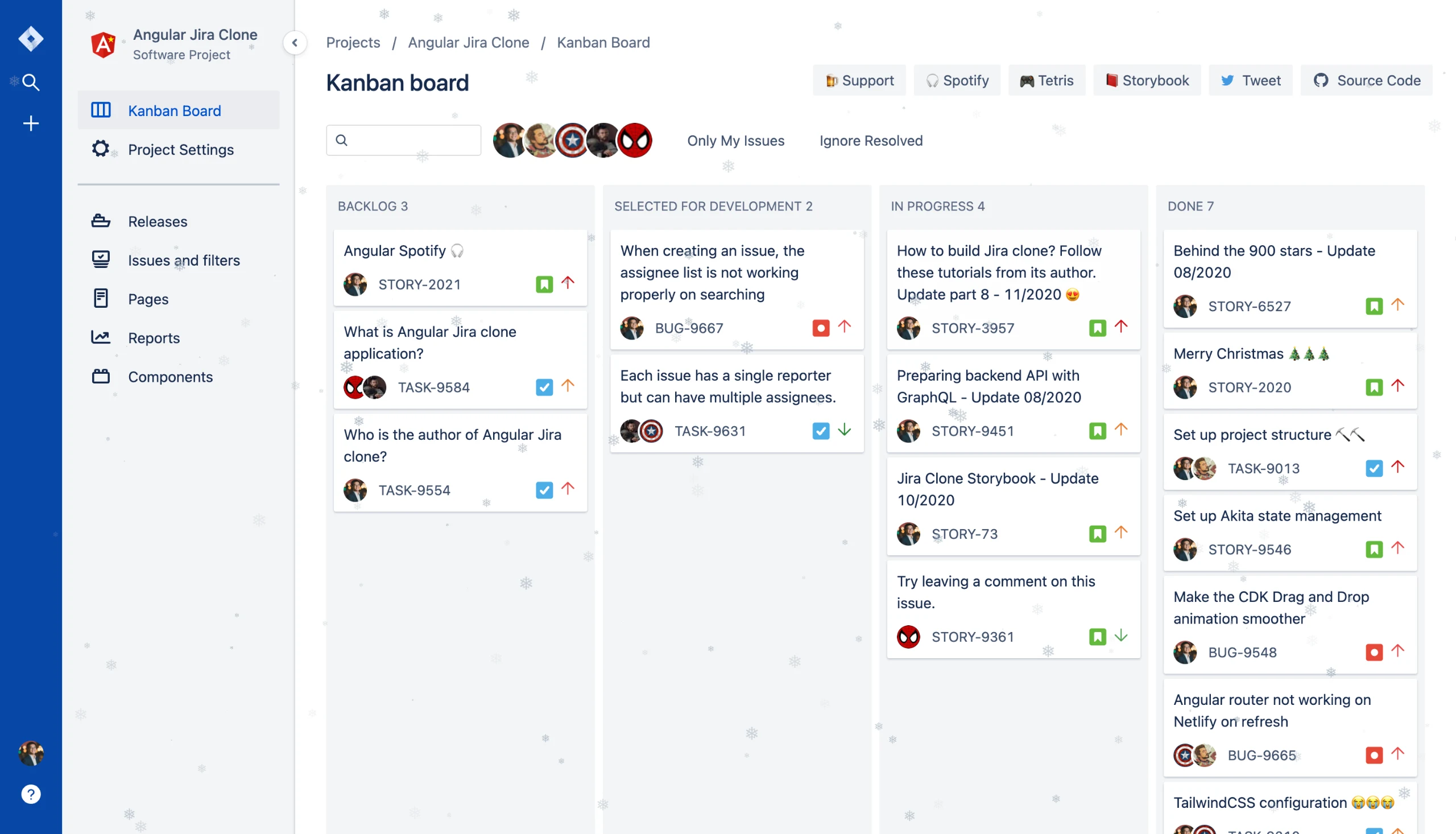 A Jira board: open a story: the first screen of the recording